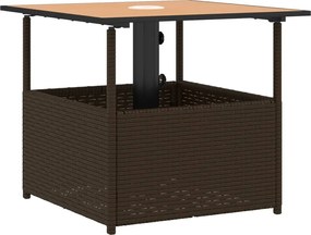 vidaXL barna polyrattan kerti asztal napernyőlyukkal 55x55x46,5 cm
