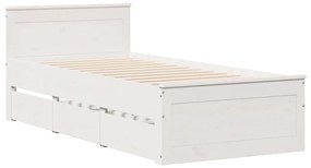 fehér tömör fenyőfa fejtámlás ágykeret matrac nélkül 75x190 cm