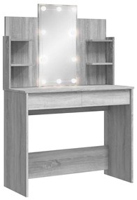 szürke sonoma színű fésülködőasztal LED-del 96x40x142 cm