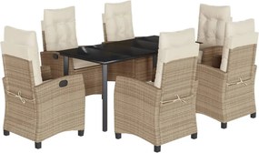 vidaXL 7 részes bézs polyrattan kerti étkezőgarnitúra párnákkal