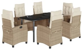 vidaXL 7 részes bézs polyrattan kerti étkezőgarnitúra párnákkal