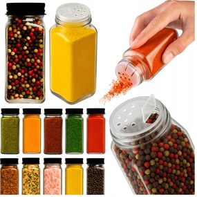 12x Üveg Fűszertartó Tégely 120 ML Téglalap Alakú Szűrővel