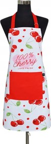 Pamut konyhai kötény zsebbel 60x75 Cherry fehér piros