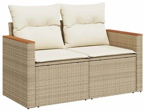 11 részes bézs polyrattan akácfa kerti ülőgarnitúra párnákkal