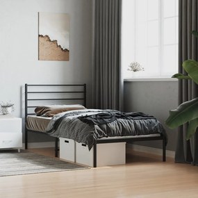 fekete fém ágykeret fejtámlával 90 x 200 cm