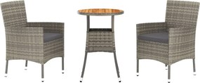 vidaXL 3részes szürke polyrattan kerti bisztrógarnitúra párnákkal