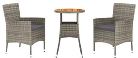 vidaXL 3részes szürke polyrattan kerti bisztrógarnitúra párnákkal