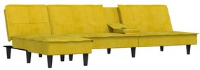 sárga L-alakú bársony kanapéágy 255x140x70 cm