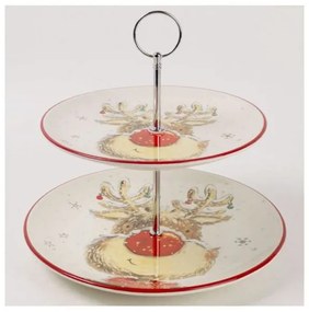 rénszarvasos karácsonyi kerámia emeletes süteményestál kínáló