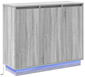 LED-es oldalszekrény, szürke Sonoma, 90x32x75 cm, mérnöki fa