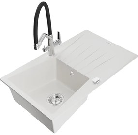 Mexen Cesar egymedencés gránit mosogató csepptálcával és Duo konyhai csapteleppel, fehér - 6514-20-671701-07