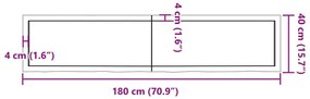 sötétbarna kezelt tömör tölgyfa asztallap 180x40x(2-4) cm