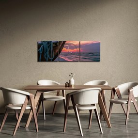 Egy csónak képe a parton (órával) (90x30 cm)