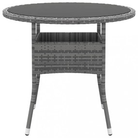 szürke polyrattan és edzett üveg kerti asztal Ø80 x 75 cm