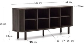 Sötétbarna alacsony komód tolóajtóval, kőrisfa dekorral 180x75 cm Mailen – Kave Home