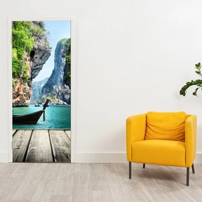 Fotótapéta ajtóra - Hosszú hajó a tengerparton (95x205cm)