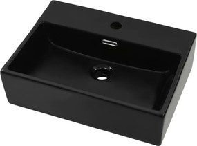 vidaXL fekete kerámia mosdó csaptelep furattal 51,5 x 38,5 x 15 cm