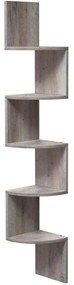 Sarokpolc, 5 szintes függesztett polc, cikk-cakk kivitel, könyvespolc, 20 x 20 x 127,5 cm