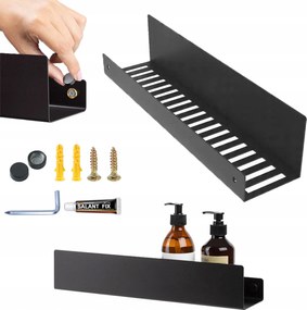 Loft Akasztós Polc Fekete Fürdőszoba Zuhany Fém 40CM