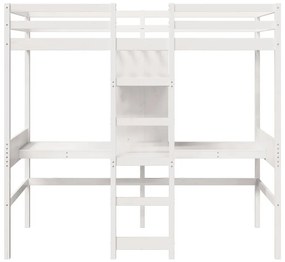 fehér tömör fenyő galériaágy-keret matrac nélkül 75 x 190 cm
