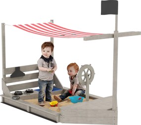 Outsunny Nagy Homokozó Tervezett Árboc Formájú Fa Játékház Konyhás Játszószettel 3-7 Éves Gyermekeknek 180 x 103 x 144,5 cm | Aosom