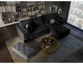 Santo fekete kinyitható bársony sarokkanapé, jobb oldali - Milo Casa