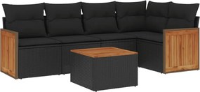 vidaXL 6 részes fekete polyrattan kerti ülőgarnitúra párnákkal