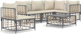 vidaXL 6 részes antracitszürke polyrattan kerti ülőgarnitúra párnákkal
