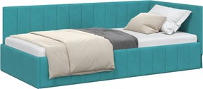 vidaXL Sarokágy keret fejtámlával Türkiz 90 cm x 190 cm Bársony