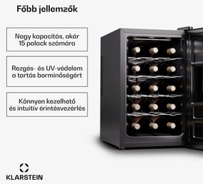 Klarstein Silent Vino 15 Uno Borhűtő 39 l / 15 palack 5-18 °C Érintős