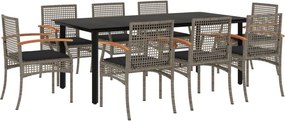 vidaXL 9 részes szürke polyrattan kerti étkezőgarnitúra párnával