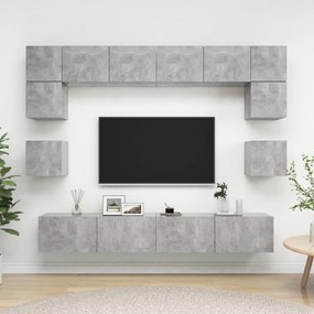 8 részes betonszürke forgácslap TV-szekrényszett