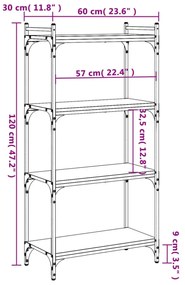 4 szintes sonoma tölgy szerelt fa könyvespolc 60 x 30 x 120 cm