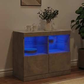 betonszürke tálalószekrény LED-világítással 81 x 37 x 67 cm