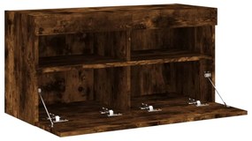 füstös tölgy színű fali TV-szekrény LED-ekkel 80x30x40 cm