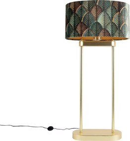 Vloerlamp messing met ovale kap blad design en gouden binnenkant 35cm - Thijmen