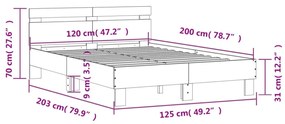 betonszürke szerelt fa ágykeret fejtámlával 120x200 cm