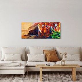 Kép - Falu Cinque Terre partján, az olasz riviérán, modern impresszionizmus (120x50 cm)