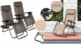 Zéró gravitáció kerti szék ajándék pohártartóval, 2 db-barna