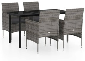 vidaXL 5 részes szürke és fekete kerti étkezőgarnitúra párnákkal
