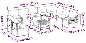 Kerti Kanapé Szett 11 pcs Antracitszürke Acél