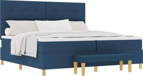 vidaXL Boxrugós ágy matracmal fejtámlával Kék 200 x 200 cm szövet
