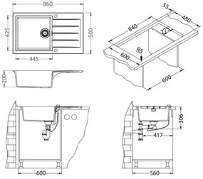 ALVEUS SETA23232 - Konyhai mosogató CADIT+mosogató csaptelep MINTAS 34cm gránit/fekete