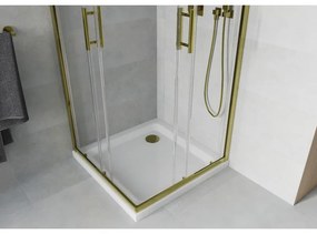 Mexen Rio, szögletes zuhany tolóajtóval 90 (ajtó) x 90 (ajtó) x 190 cm, 5mm átlátszó üveg, arany profil + fehér SLIM zuhanytálca, 860-090-090-50-00-4…