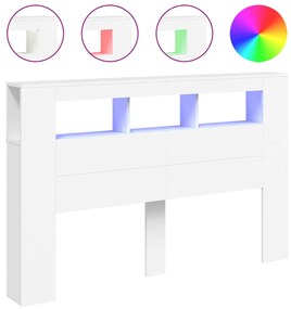 fehér szerelt fa LED-es fejtámla 160x18,5x103,5 cm