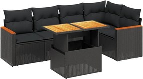 vidaXL 6 részes fekete polyrattan kerti ülőgarnitúra párnákkal