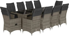 vidaXL 11 részes szürke polyrattan kerti bisztrógarnitúra párnákkal