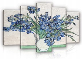 Vászonkép 100x60 Írisz virágok csokor váza kék tavasz csendélet