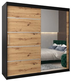 Ruhászekrény 200 cm tükörrel Verika 2 200 (fekete + artisan tölgy). 1064227