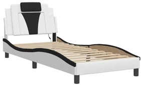 fehér és fekete műbőr ágykeret LED-világítással 90x190 cm